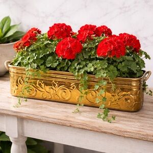 Vintage Hosley Solid Brass Oblong Planter - Grapevine/Floral Embossed Design